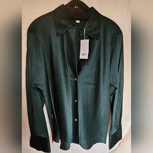 VINCE Silk Bias Long Sleeve Blouse Color Green
